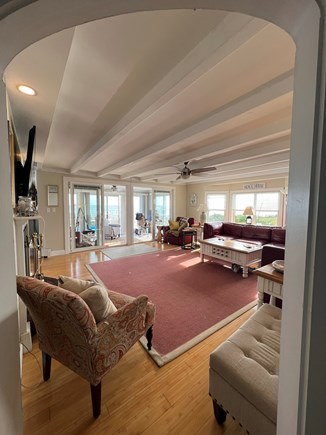 Mashpee (Popponesset) Private Cape Cod vacation rental - Living Room with flat screen TV, water views