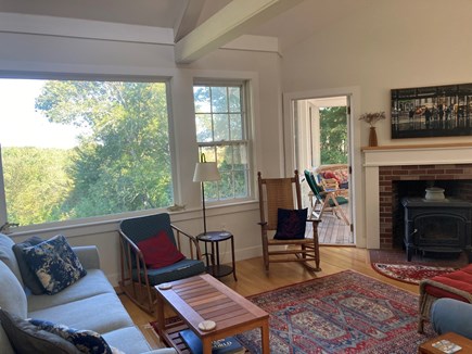 West Barnstable Cape Cod vacation rental - Partial view of second floor living room with wood stove