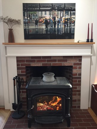 West Barnstable Cape Cod vacation rental - We love our cozy wood stove, which heats the entire second floor.