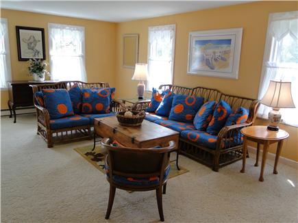 Falmouth, 10min walk to town    mile1  t Cape Cod vacation rental - Large living room with library and TV