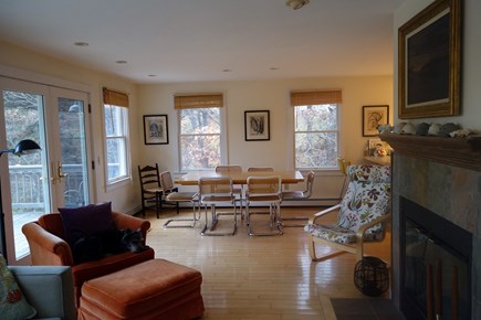 Truro, Corn Hill, Castle Road Area Cape Cod vacation rental - Living room, partial view, dining area in background.