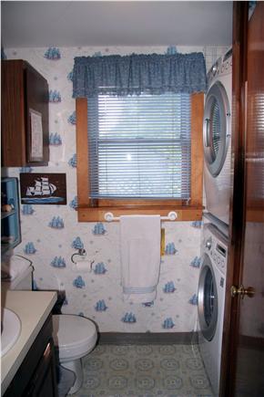 Dennisport Cape Cod vacation rental - Full bath off kitchen with washer, dryer and shower.
