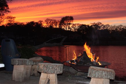 Wareham MA vacation rental - Waterfront firepit at sunset