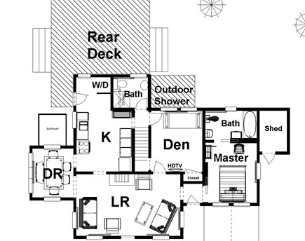 Falmouth Cape Cod vacation rental - Efficient floor plan, huge Deck, Outdoor Shower