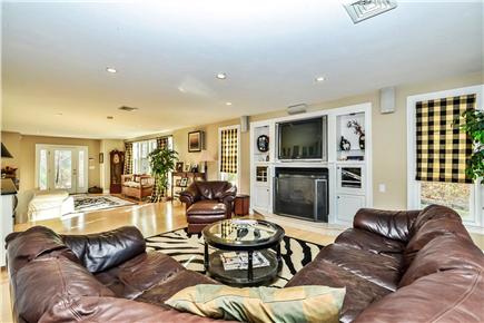 Centerville Cape Cod vacation rental - Living Area w/Mini Bar, Gas Fireplace and wraparound leather