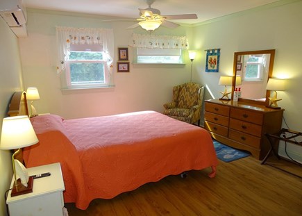 North Eastham Cape Cod vacation rental - Main floor Queen bedroom with ceiling fan, AC and TV 