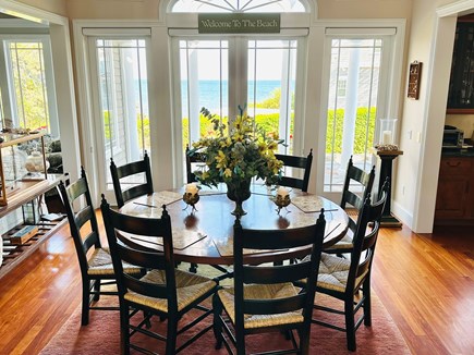 New Seabury, Mashpee Cape Cod vacation rental - Round dining table for 8 overlooking Nantucket Sound