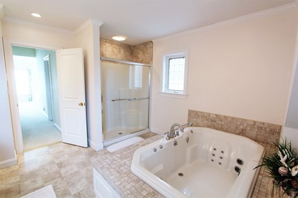 Barnstable Village Cape Cod vacation rental - Master Bathroom with Double Vanity, Whirlpool Tub & Sep. Shower.