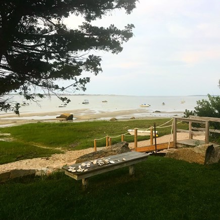 Barnstable Village Cape Cod vacation rental - Flat Yard w/Gas Fire Table. Steps down to the beach!