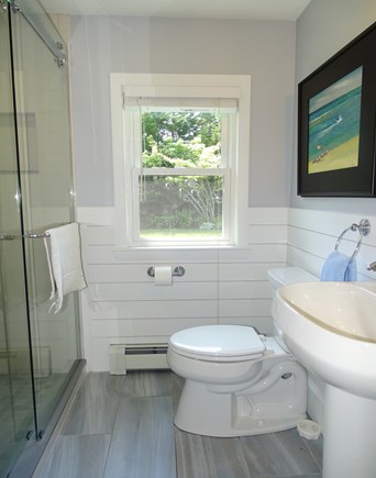 West Harwich Cape Cod vacation rental - Main floor bathroom with walk in glass shower