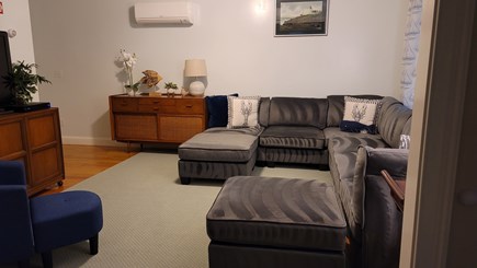 Brewster Cape Cod vacation rental - Living room with large TV and sectional sofa, AC