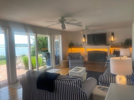 West Yarmouth - Lewis Bay Cape Cod vacation rental - Living Rm., New Fireplace Mantel and LED Lts. with <br/>added windows