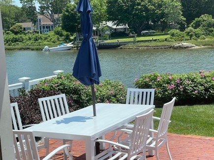 West Yarmouth - Lewis Bay Cape Cod vacation rental - Outdoor eating with new table/chair sets in rose garden.