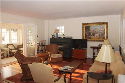 Woods Hole Cape Cod vacation rental - Comfortable, sunny living room with new HDTV