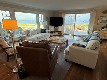 Beach Front, North Chatham, Ha Cape Cod vacation rental - Living Room: Commanding Views of Harbor, boats, seals, sandbars!