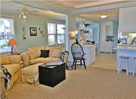 Onset on Water Street Inlet MA vacation rental - Living Room w/ TV, DVD, Video & Wi-Fi opening to DR & Kitchen