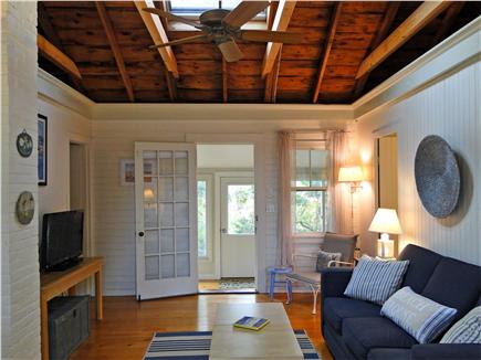 West Dennis Cape Cod vacation rental - Living room with vaulted ceilings, skylight, AC & flat screen TV