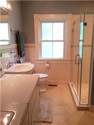 Woods Hole Cape Cod vacation rental - Revised main bath has easy entry shower; convenient washer/drier