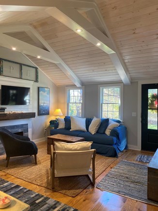 Brewster Historic District Cape Cod vacation rental - Relax and enjoy the comfy denim sofa, vaulted Captain ceiling.