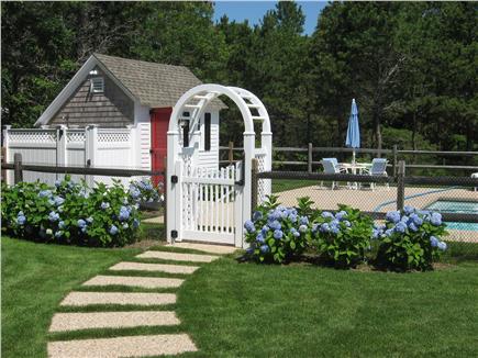 Dennis Port Cape Cod vacation rental - Pool entrance with outside shower and changing area