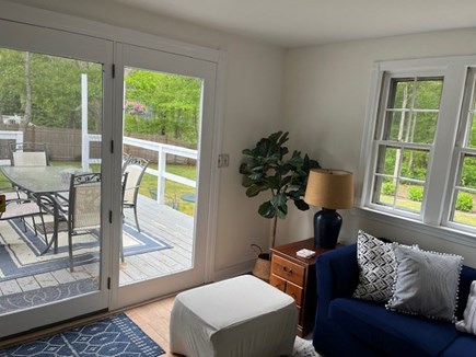 Centerville, West Hyannisport Cape Cod vacation rental - Sliders off family room to fenced in backyard and outdoor shower