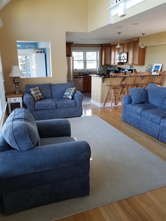 Town Cove In Eastham Cape Cod vacation rental - Living room open floor plan; kitchen w/ breakfast bar