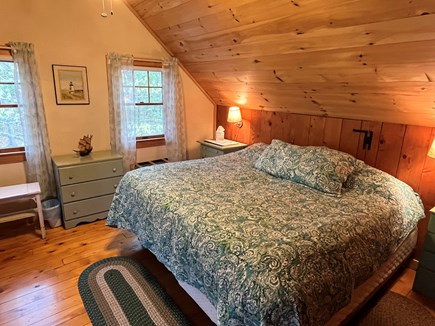 Orleans Cape Cod vacation rental - Upstairs king (2 twins) bedroom with ceiling fan and window AC