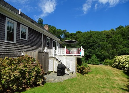 Brewster Cape Cod vacation rental - Back yard – full of summer hydrangea blooms, room to play