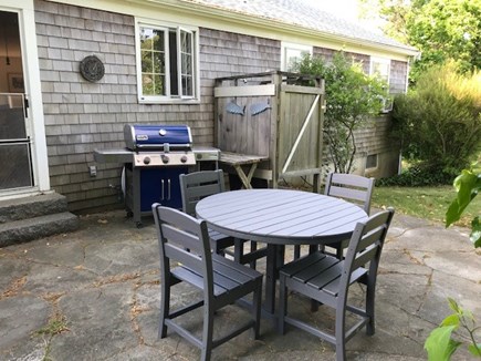 South Chatham Cape Cod vacation rental - Patio with natural gas grill and outdoor shower