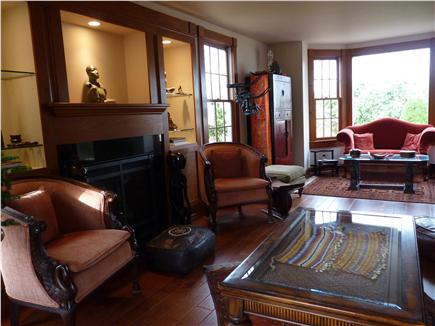 West Falmouth Cape Cod vacation rental - Front to back living room with views of patio and water