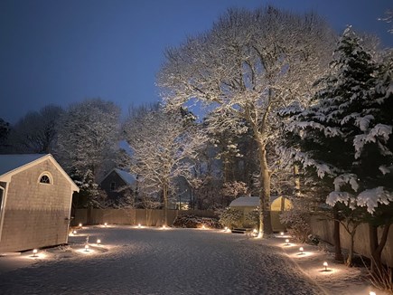 West Yarmouth Cape Cod vacation rental - Backyard with snow on the ground