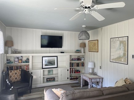 Dennis Cape Cod vacation rental - Living Room with television and ceiling fan.