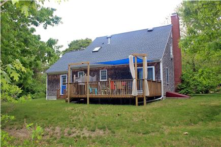 Brewster Cape Cod vacation rental - Outdoor shower, deck including Weber Grill and dining area