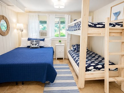 East Orleans Cape Cod vacation rental - Downstairs bedroom with queen and twin bunkbed, AC, new paint and