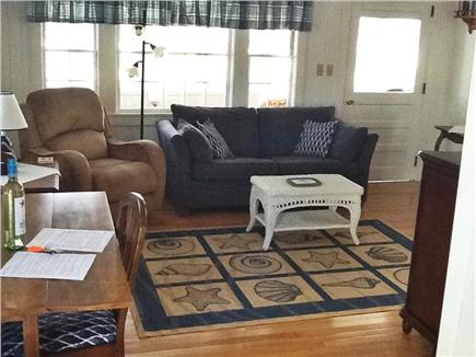 Barnstable Village Cape Cod vacation rental - Living area with electric fireplace and large TV