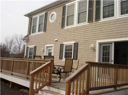 Brewster Cape Cod vacation rental - Rear 30 foot mahogany deck with cermaic table, chairs and Grill