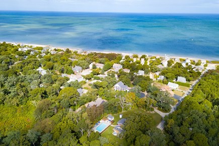 Brewster Cape Cod vacation rental - Aerial view showing the home in proximity to the beach.That's it with the pool.