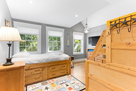 Brewster Cape Cod vacation rental - Another angle on the second floor bedroom with a full double under a twin bunk bed, plus another freestanding twin bed