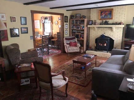 South Orleans Cape Cod vacation rental - Living room with propane fire place, international and local art