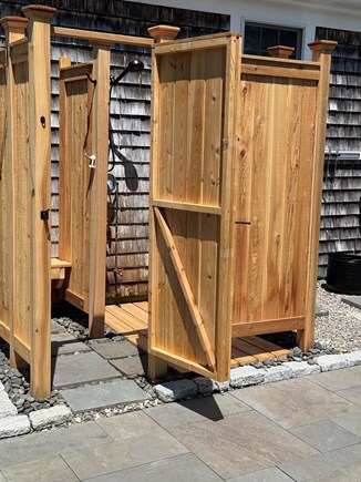 Brewster Cape Cod vacation rental - Private cedar outdoor shower (New) with rainfall shower head