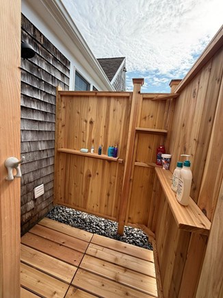 Brewster Cape Cod vacation rental - Private cedar outdoor shower with changing area