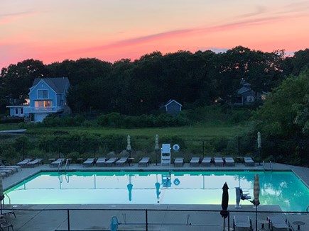 Falmouth - Seacoast Shores Cape Cod vacation rental - Sunset view of the pool from the Clubhouse deck