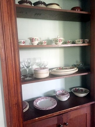 Woods Hole Cape Cod vacation rental - Built-in dish cabinet in dining area with some old family dishes