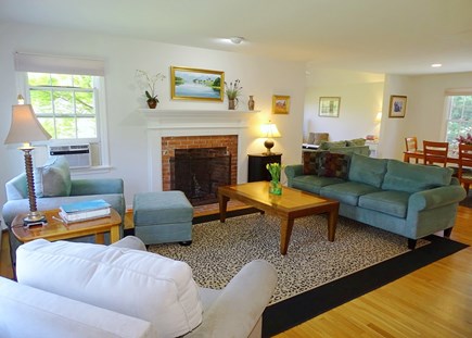 eastham Cape Cod vacation rental - Spacious living room with comfortable couches, hardwood floors 