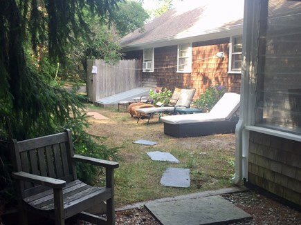 Brewster Cape Cod vacation rental - Back of Home with Outdoor Shower with Gravel Patio