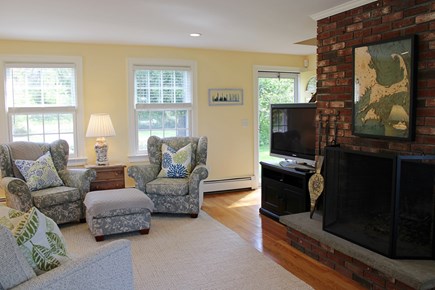 Barnstable Cape Cod vacation rental - Cozy seating for the entire family with log burning fireplace