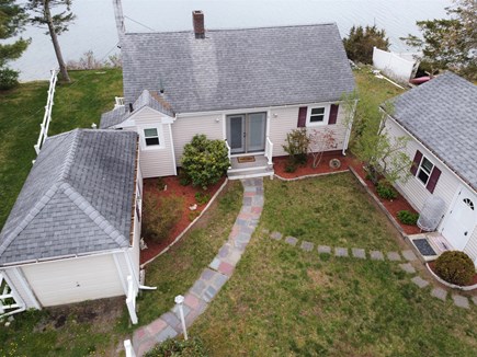 Bourne, Buzzards Bay Cape Cod vacation rental - Aerial view of pathway to Buttermilk Bay (garage on either side)