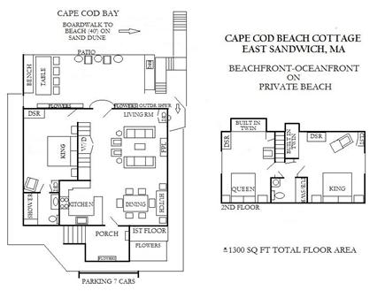 East Sandwich Cape Cod vacation rental - ˜ 1300 SQ FT Floor plan