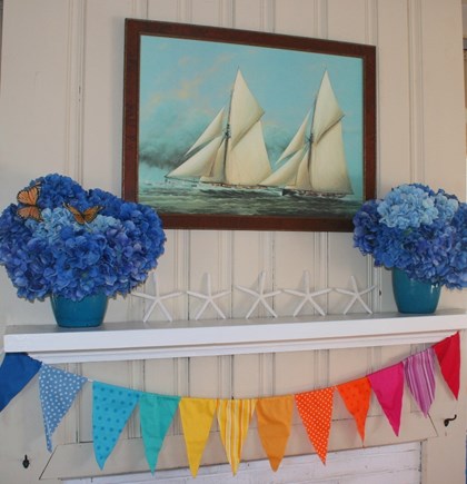 East Sandwich Cape Cod vacation rental - Living room mantel dressed for summer fun!