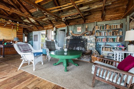 Brewster Cape Cod vacation rental - Living room and beach stone fireplace